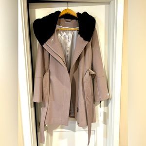 Calvin Klein Faux Fur Hooded Coat with Removable Belt
